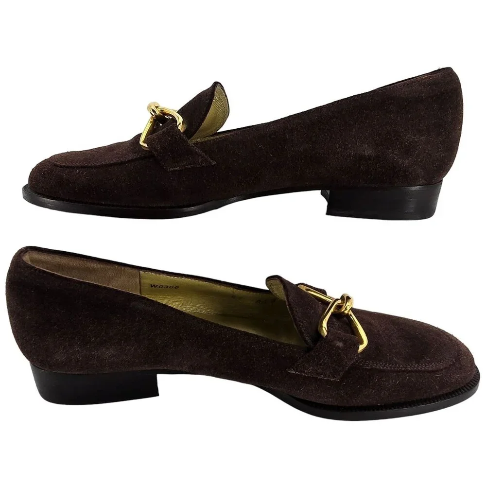 Bruno Magli Italy Womens 6.5AA Brown Suede Leather Dress Shoes Horsebit Loafers - Picture 6 of 12